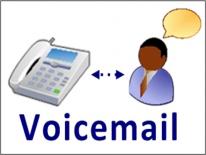 Voicemail Cartoon of phone with exchange arrows next to a cartoon person with a bubble over their head